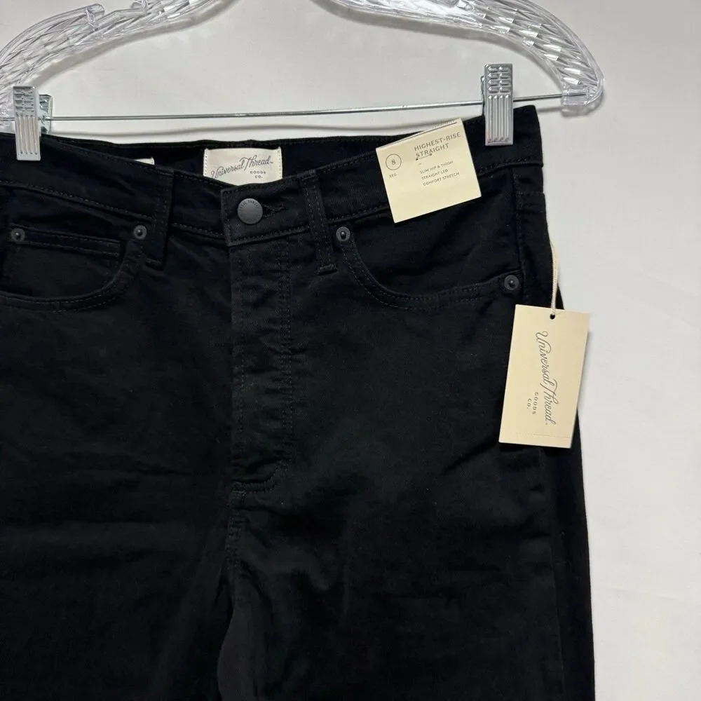 Women's Highest-Rise Straight Jeans Universal Thread Black Size 8 Denim NWT - Picture 7 of 16